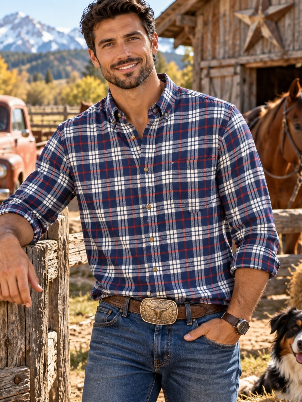 Saddlebred Men’s Plaid Flannel Shirt Size M Blue Red White NWT